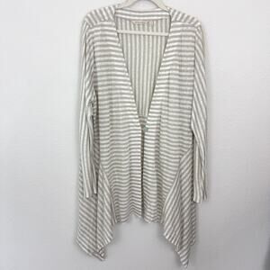Soft Surroundings Women Long Cardigan Size 1X 100% Linen Striped Lightweight Tan